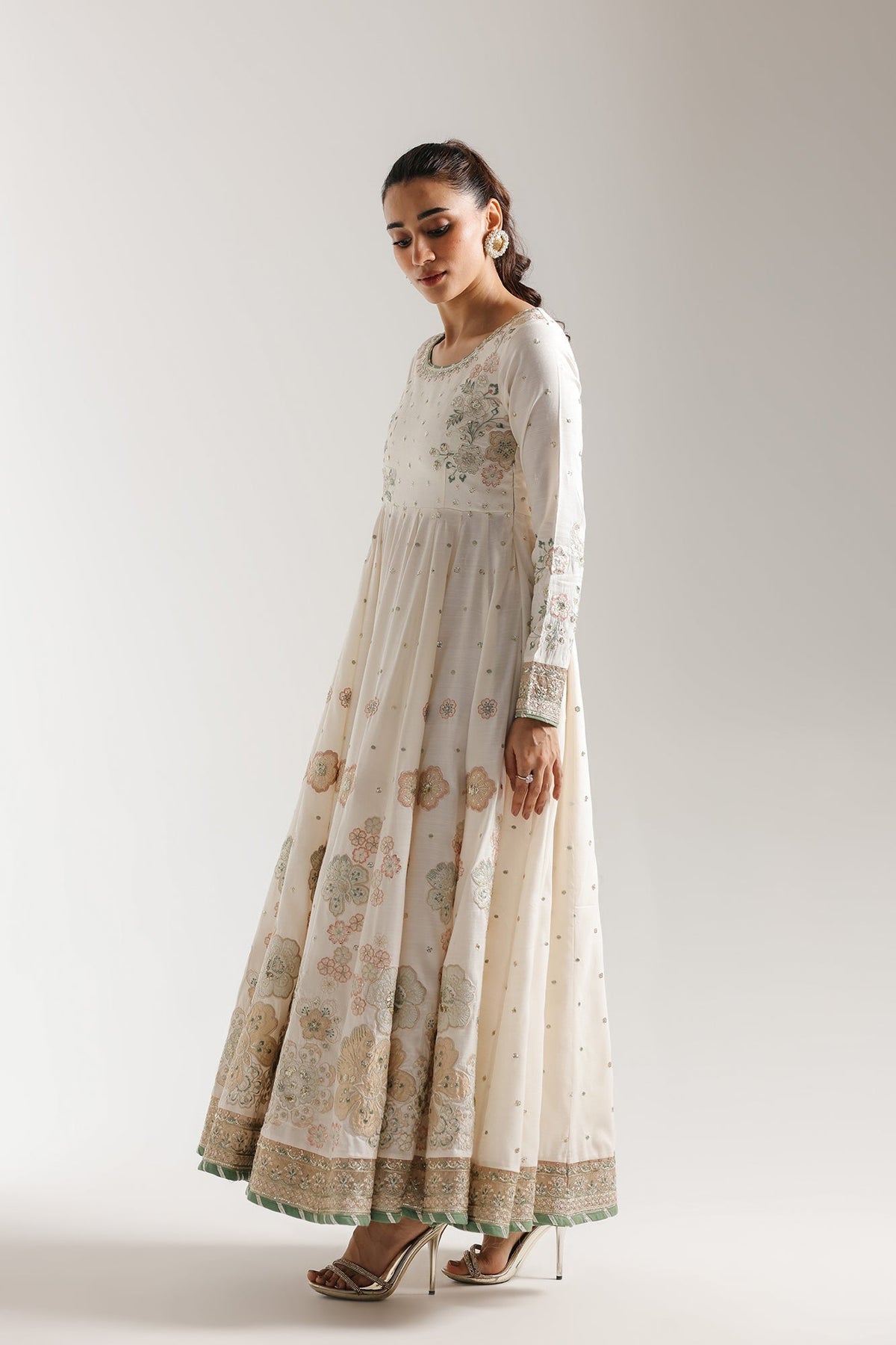 Ethnc | Luxe Boutique | Embroidered Pishwas (E0956/104/003)-Brand:Ethnc-Type:Boutique-Coconut Milk - House of Maryam- Buy in UK, USA