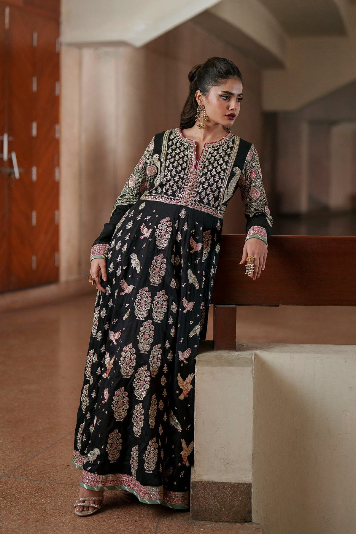 Ethnc | Luxe Boutique | Embroidered Pishwas (E1007/104/902)-Brand:Ethnc-Type:Boutique-Jet Black - House of Maryam- Buy in UK, USA