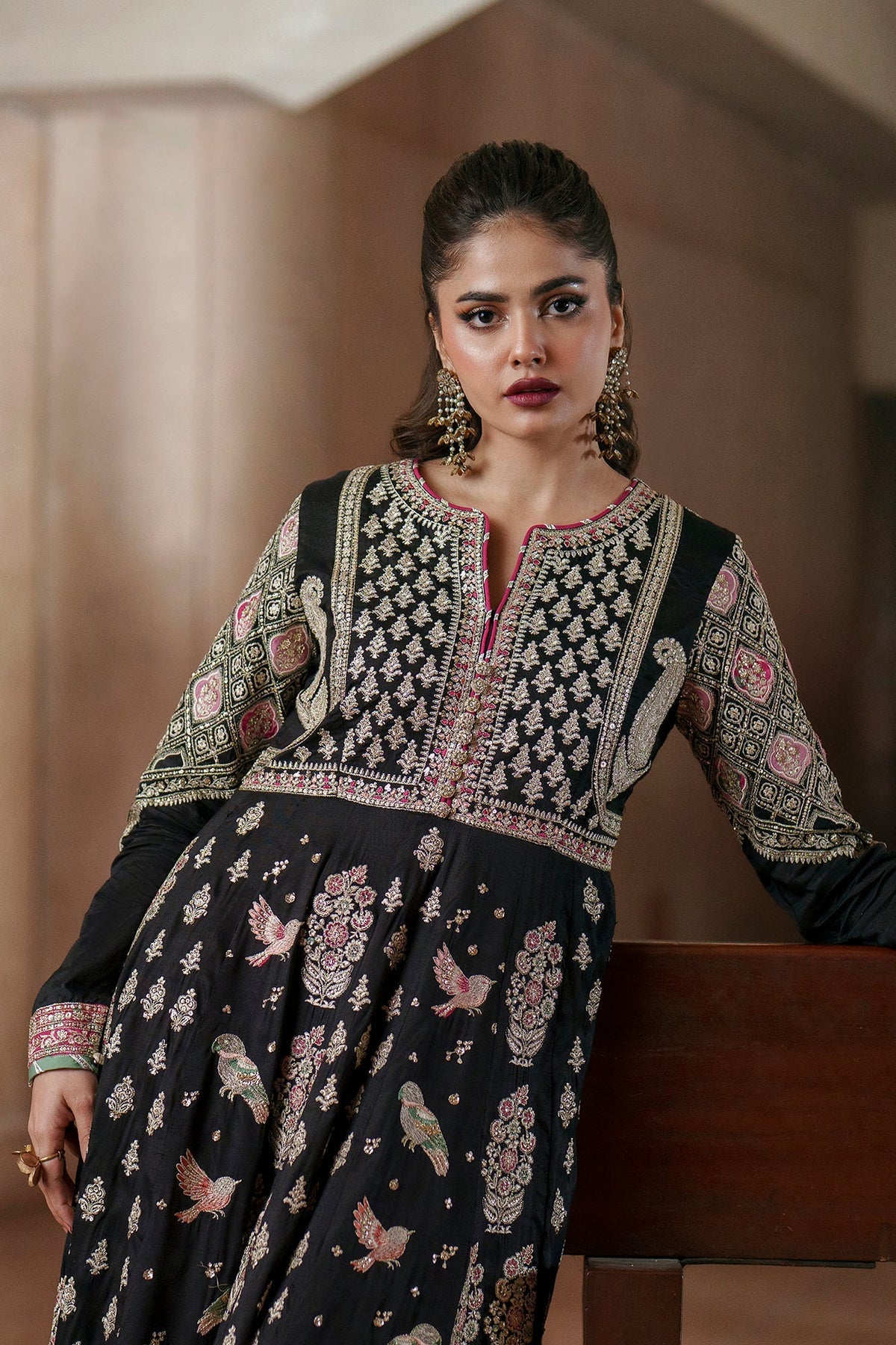 Ethnc | Luxe Boutique | Embroidered Pishwas (E1007/104/902)-Brand:Ethnc-Type:Boutique-Jet Black - House of Maryam- Buy in UK, USA