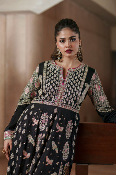 Ethnc | Luxe Boutique | Embroidered Pishwas (E1007/104/902)-Brand:Ethnc-Type:Boutique-Jet Black - House of Maryam- Buy in UK, USA