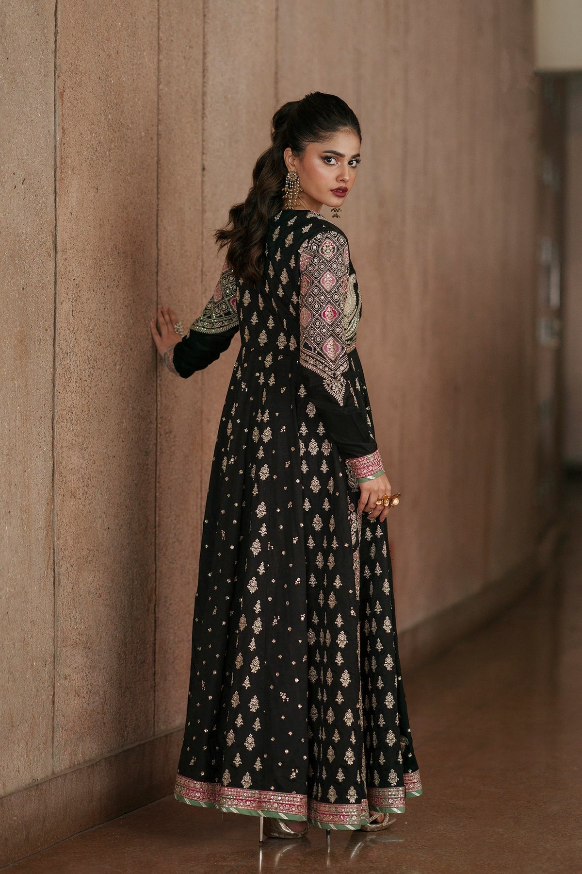 Ethnc | Luxe Boutique | Embroidered Pishwas (E1007/104/902)-Brand:Ethnc-Type:Boutique-Jet Black - House of Maryam- Buy in UK, USA