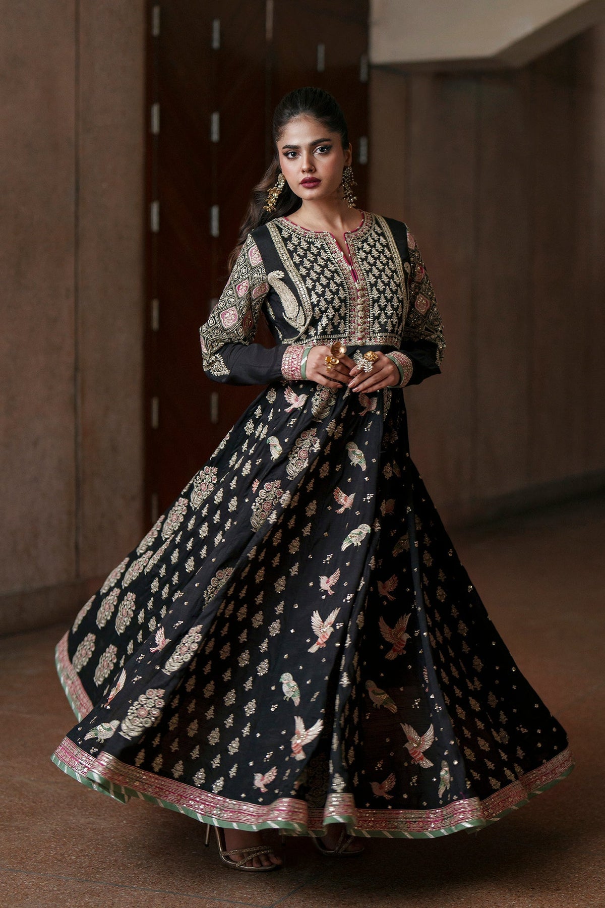 Ethnc | Luxe Boutique | Embroidered Pishwas (E1007/104/902)-Brand:Ethnc-Type:Boutique-Jet Black - House of Maryam- Buy in UK, USA