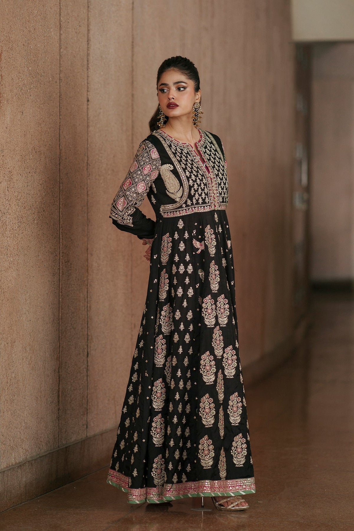 Ethnc | Luxe Boutique | Embroidered Pishwas (E1007/104/902)-Brand:Ethnc-Type:Boutique-Jet Black - House of Maryam- Buy in UK, USA