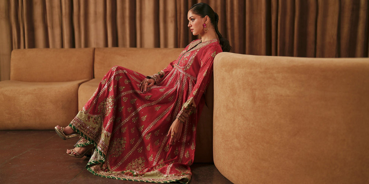 Ethnc | Luxe Boutique | Embroidered Pishwas (E1026/104/313)-Brand:Ethnc-Type:Boutique-Baby Coral - House of Maryam- Buy in UK, USA