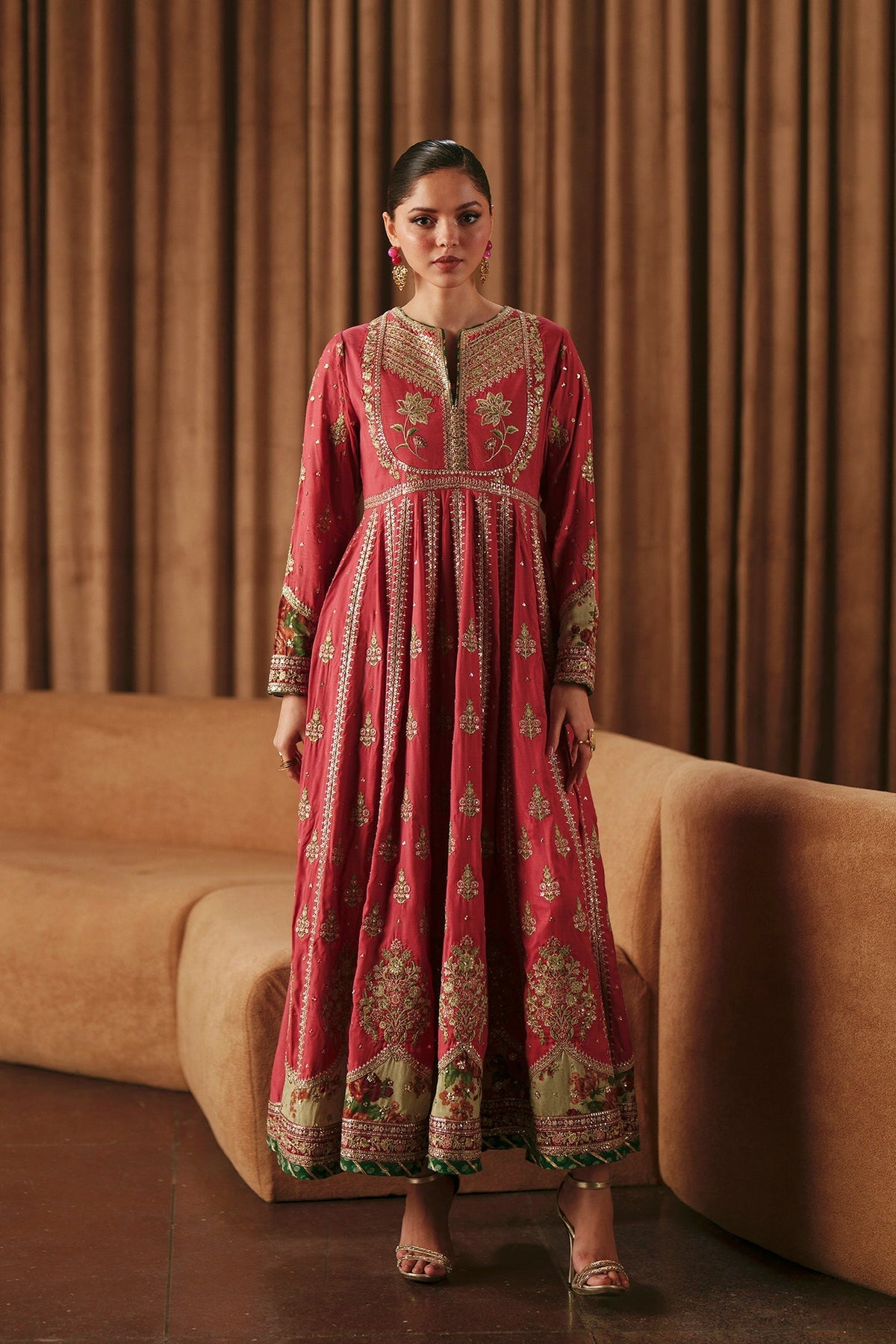 Ethnc | Luxe Boutique | Embroidered Pishwas (E1026/104/313)-Brand:Ethnc-Type:Boutique-Baby Coral - House of Maryam- Buy in UK, USA