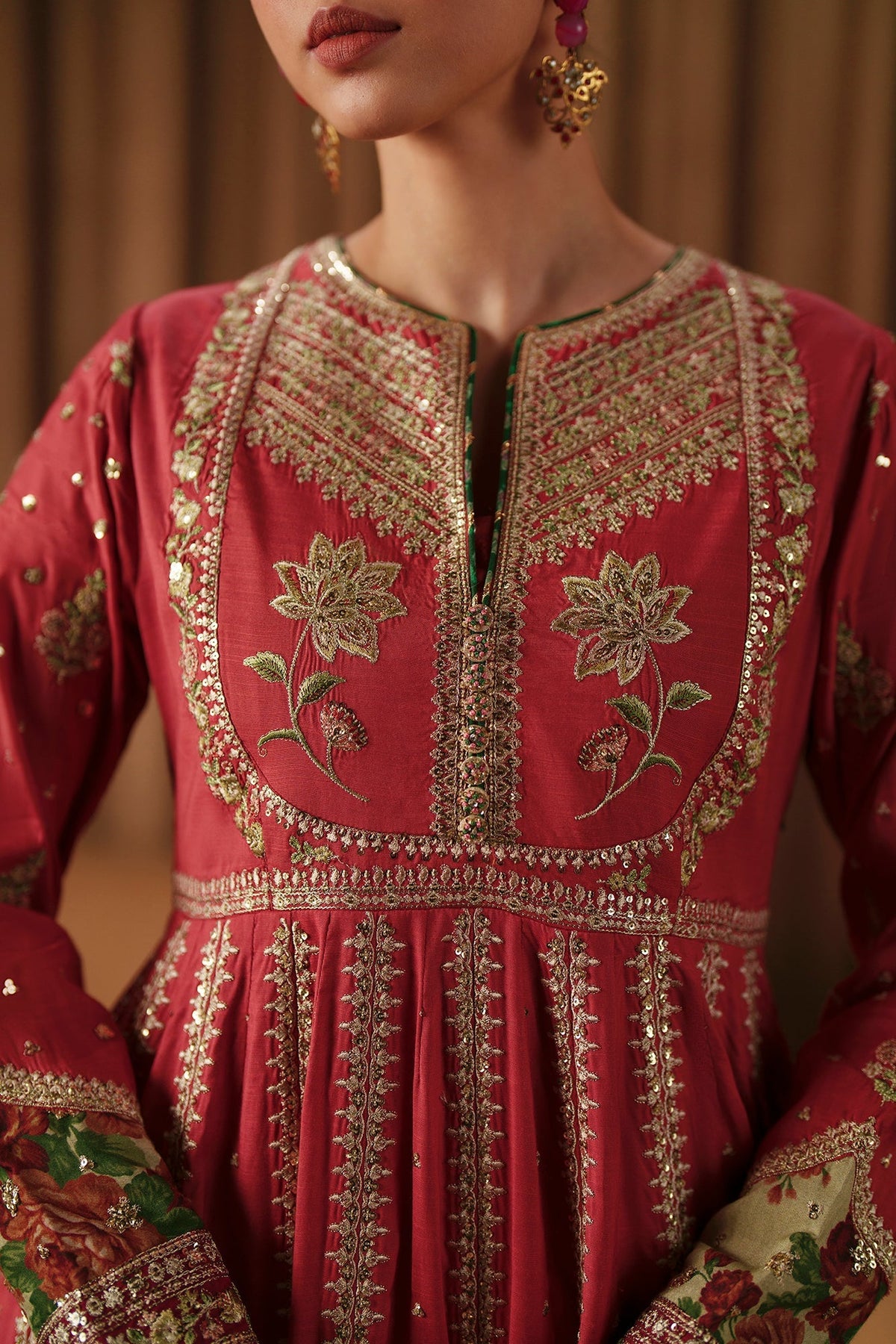 Ethnc | Luxe Boutique | Embroidered Pishwas (E1026/104/313)-Brand:Ethnc-Type:Boutique-Baby Coral - House of Maryam- Buy in UK, USA