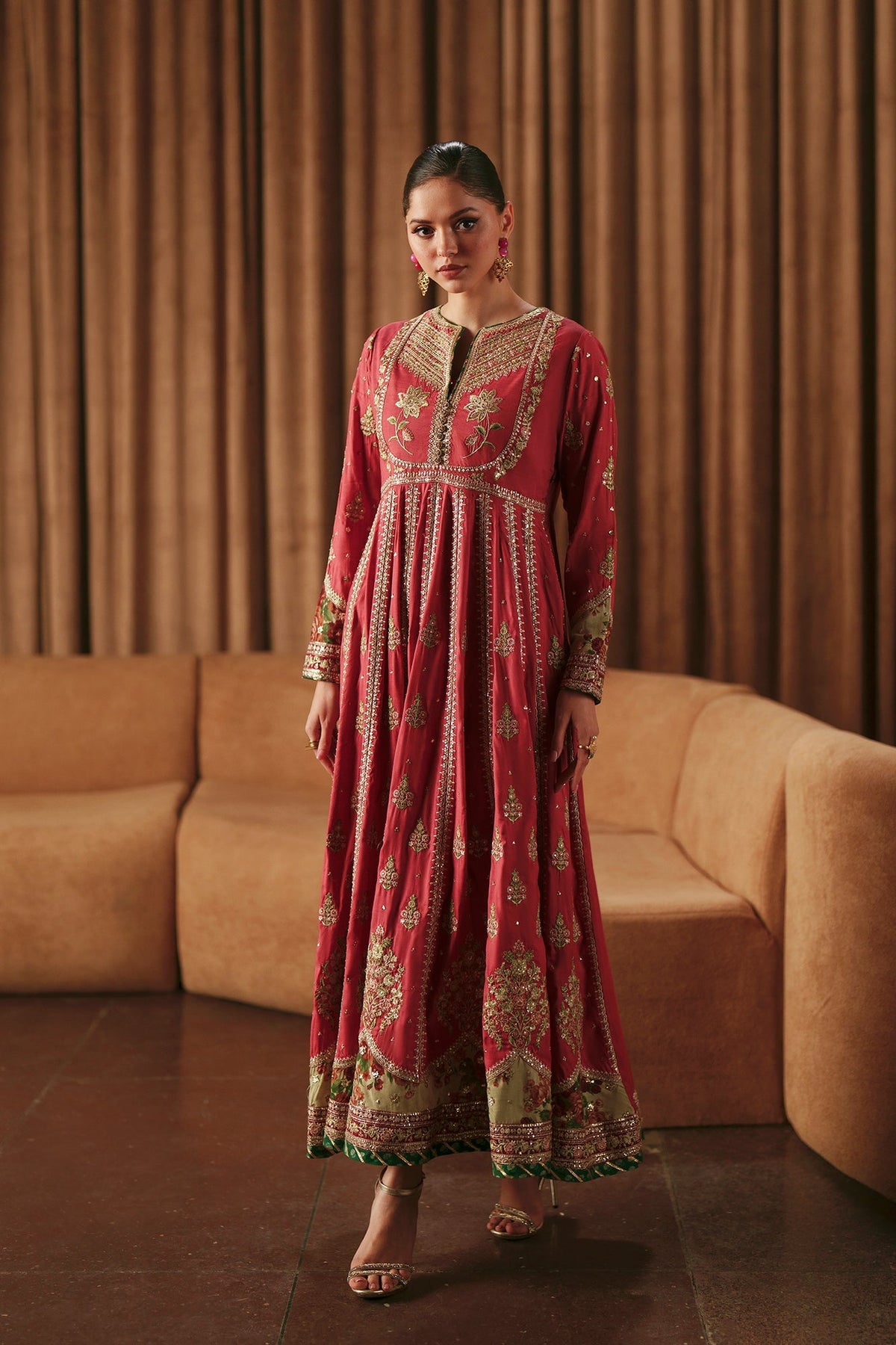Ethnc | Luxe Boutique | Embroidered Pishwas (E1026/104/313)-Brand:Ethnc-Type:Boutique-Baby Coral - House of Maryam- Buy in UK, USA