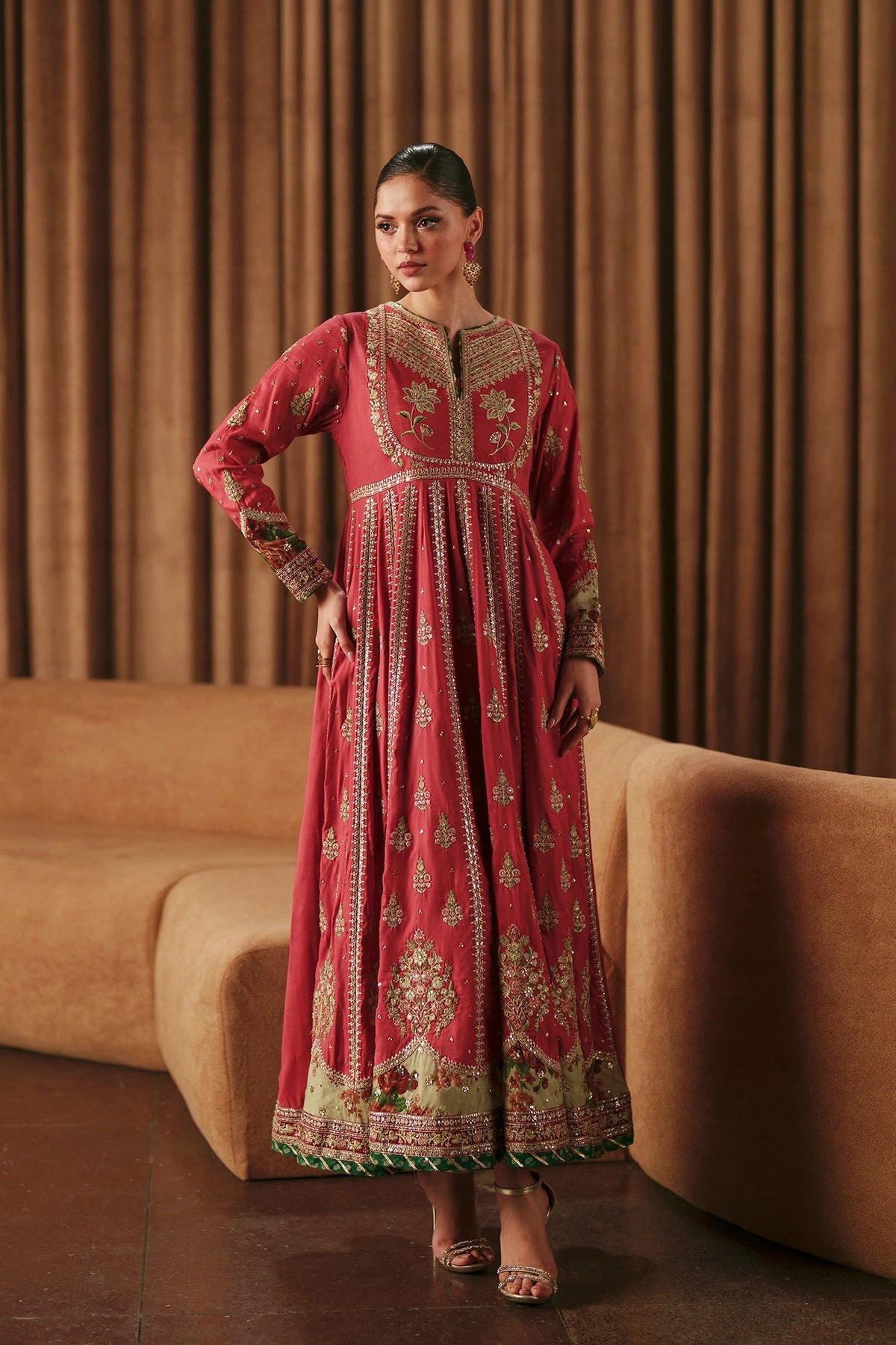 Ethnc | Luxe Boutique | Embroidered Pishwas (E1026/104/313)-Brand:Ethnc-Type:Boutique-Baby Coral - House of Maryam- Buy in UK, USA