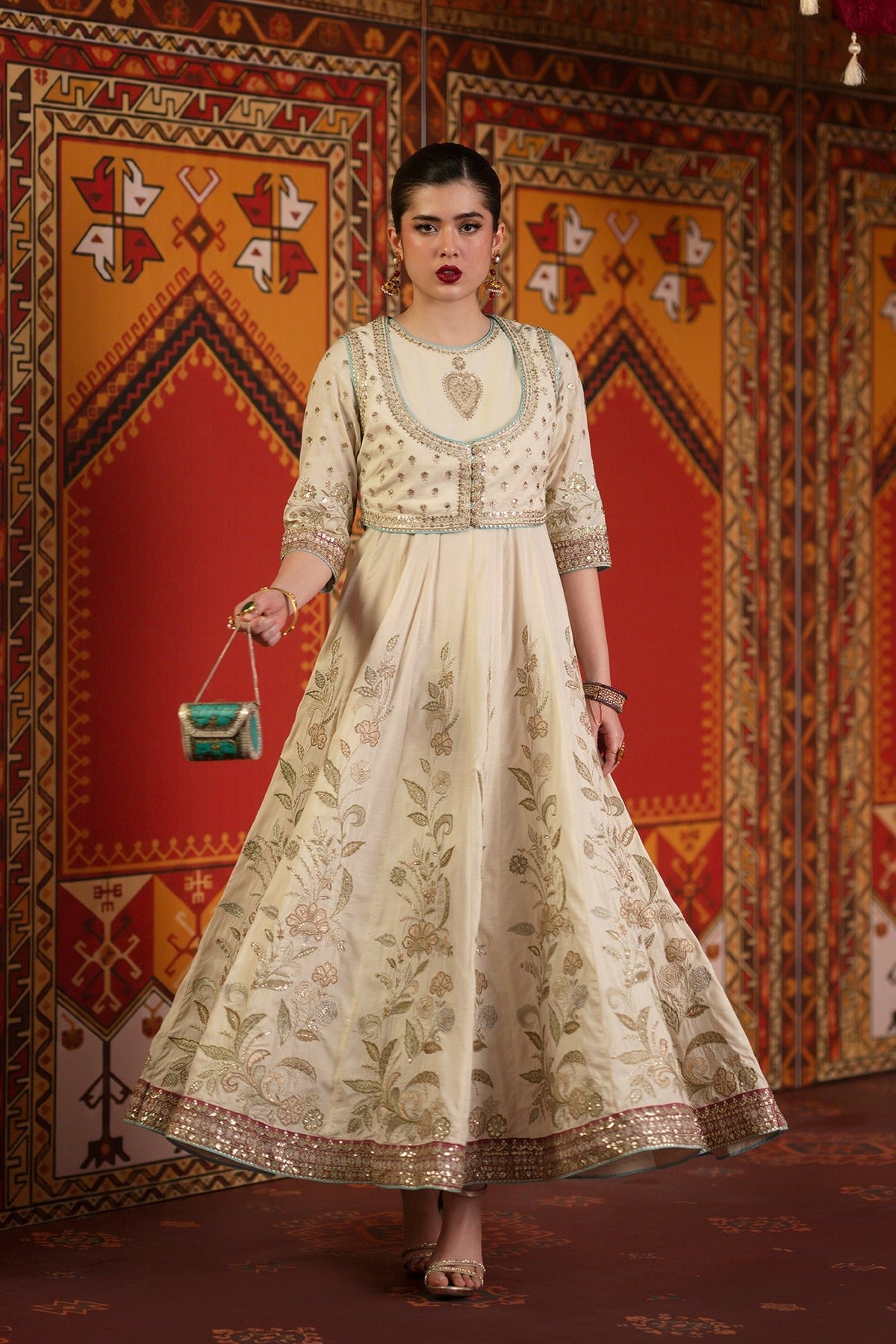 Ethnc | Luxe Boutique | Embroidered Pishwas (E1061/104/004)-Brand:Ethnc-Type:Boutique-Lemon Icing - House of Maryam- Buy in UK, USA