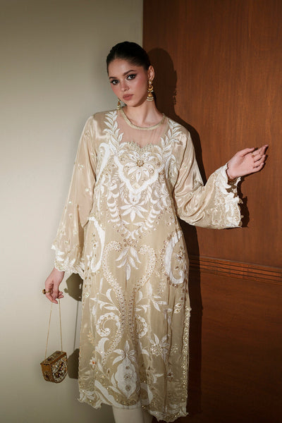 Ethnc | Luxe Boutique | Embroidered Shirt (E1019/104/112)-Brand:Ethnc-Type:Boutique-Yellow Beige - House of Maryam- Buy in UK, USA