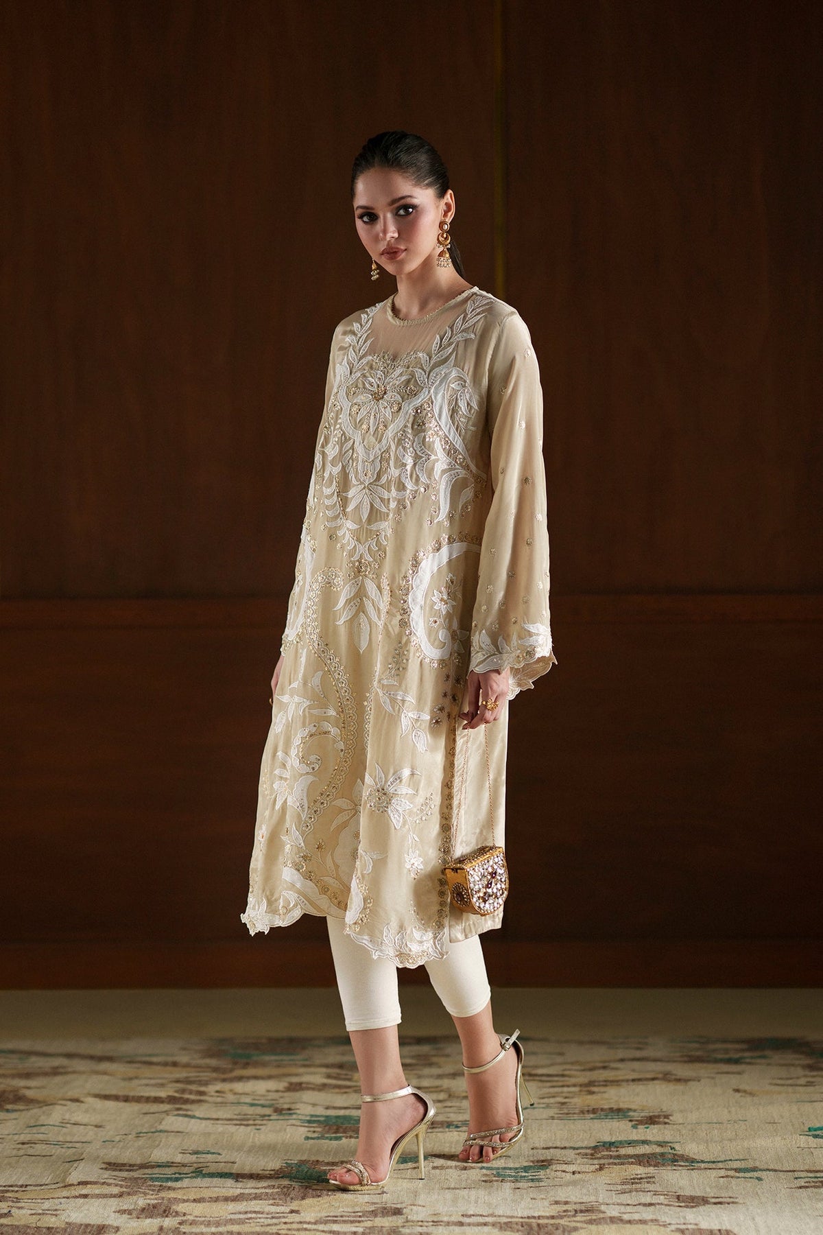 Ethnc | Luxe Boutique | Embroidered Shirt (E1019/104/112)-Brand:Ethnc-Type:Boutique-Yellow Beige - House of Maryam- Buy in UK, USA