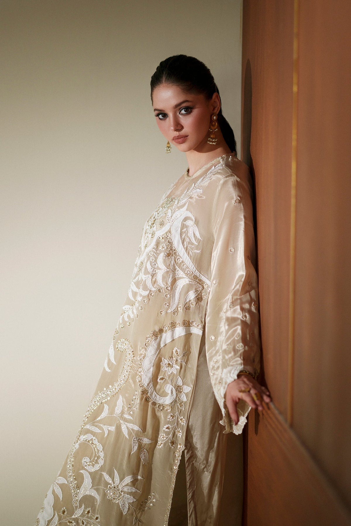 Ethnc | Luxe Boutique | Embroidered Shirt (E1019/104/112)-Brand:Ethnc-Type:Boutique-Yellow Beige - House of Maryam- Buy in UK, USA