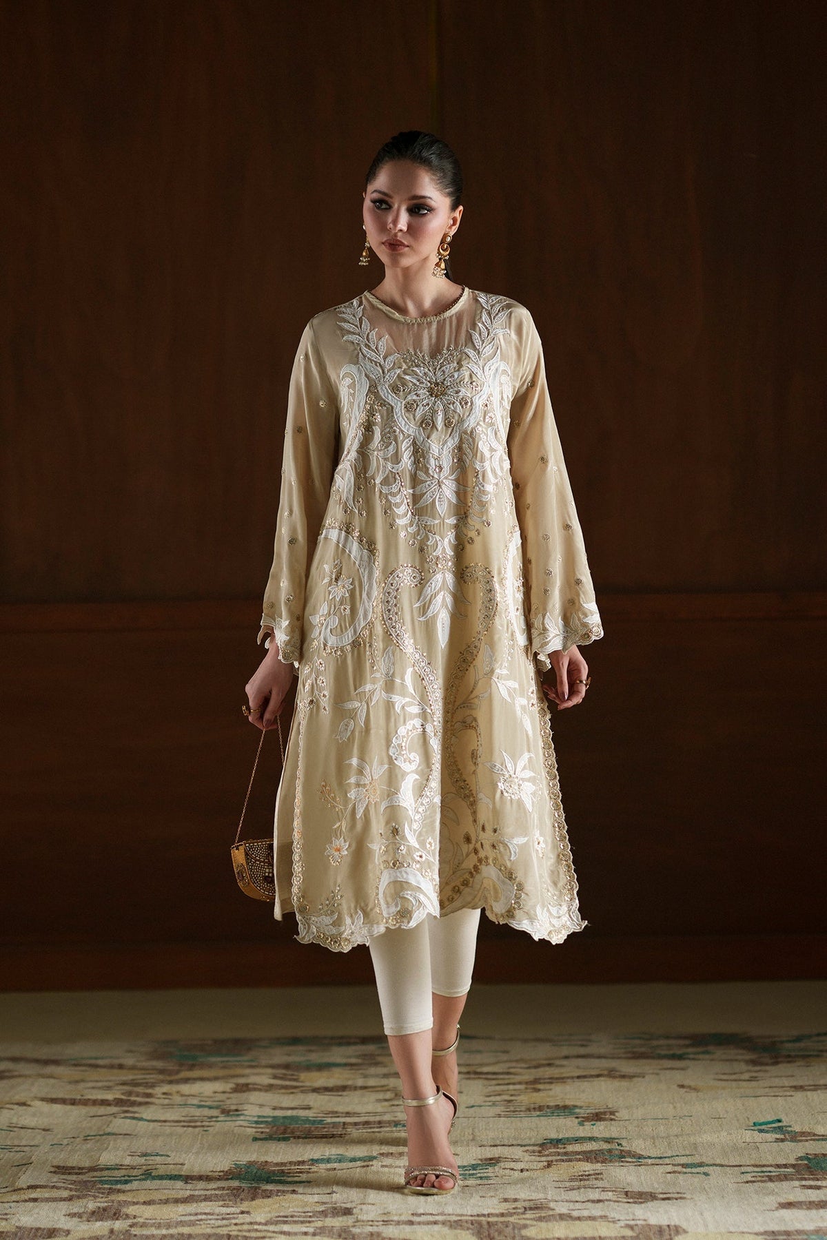 Ethnc | Luxe Boutique | Embroidered Shirt (E1019/104/112)-Brand:Ethnc-Type:Boutique-Yellow Beige - House of Maryam- Buy in UK, USA