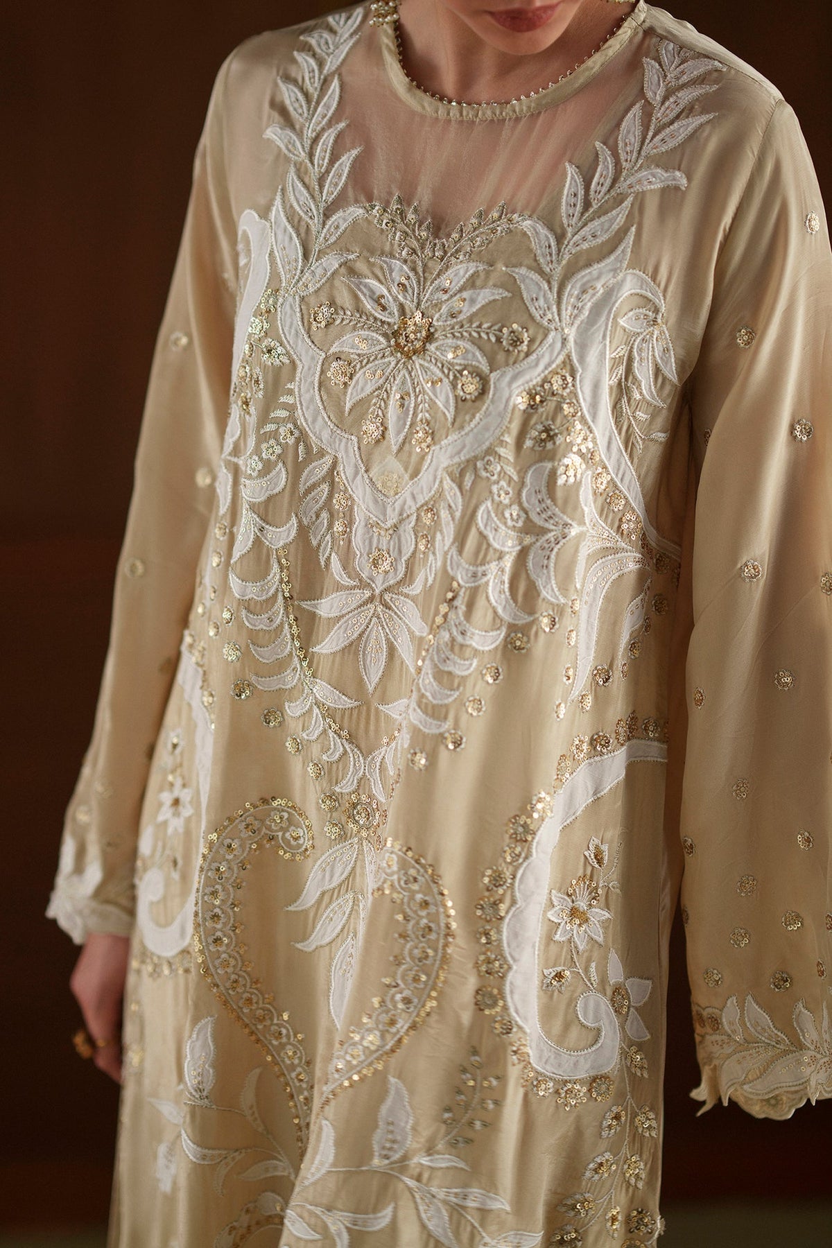 Ethnc | Luxe Boutique | Embroidered Shirt (E1019/104/112)-Brand:Ethnc-Type:Boutique-Yellow Beige - House of Maryam- Buy in UK, USA