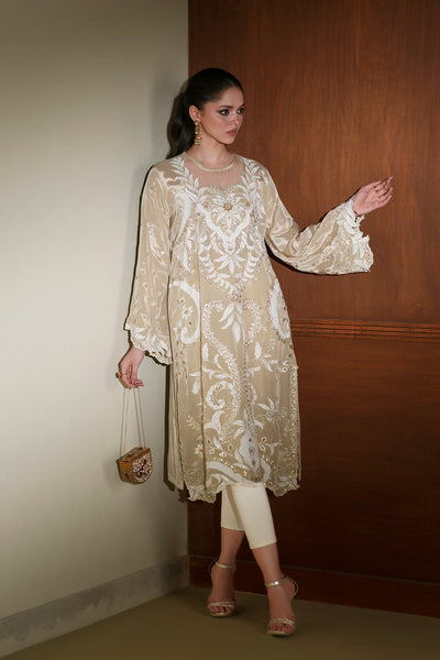Ethnc | Luxe Boutique | Embroidered Shirt (E1019/104/112)-Brand:Ethnc-Type:Boutique-Yellow Beige - House of Maryam- Buy in UK, USA