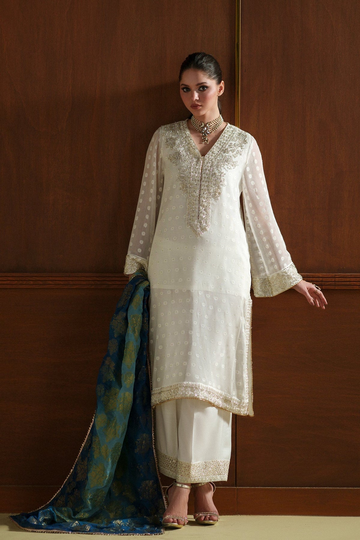 Ethnc | Luxe Boutique | Embroidered Suit (E0785/104/001)-Brand:Ethnc-Type:Boutique-White - House of Maryam- Buy in UK, USA