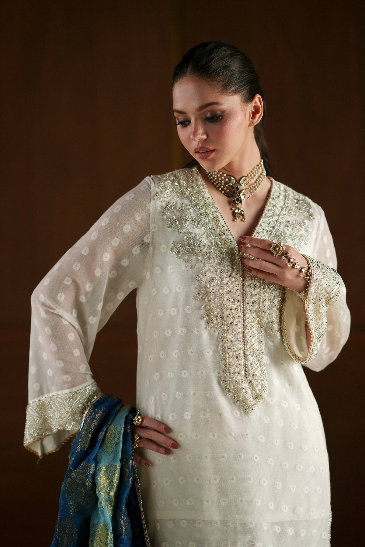 Ethnc | Luxe Boutique | Embroidered Suit (E0785/104/001)-Brand:Ethnc-Type:Boutique-White - House of Maryam- Buy in UK, USA