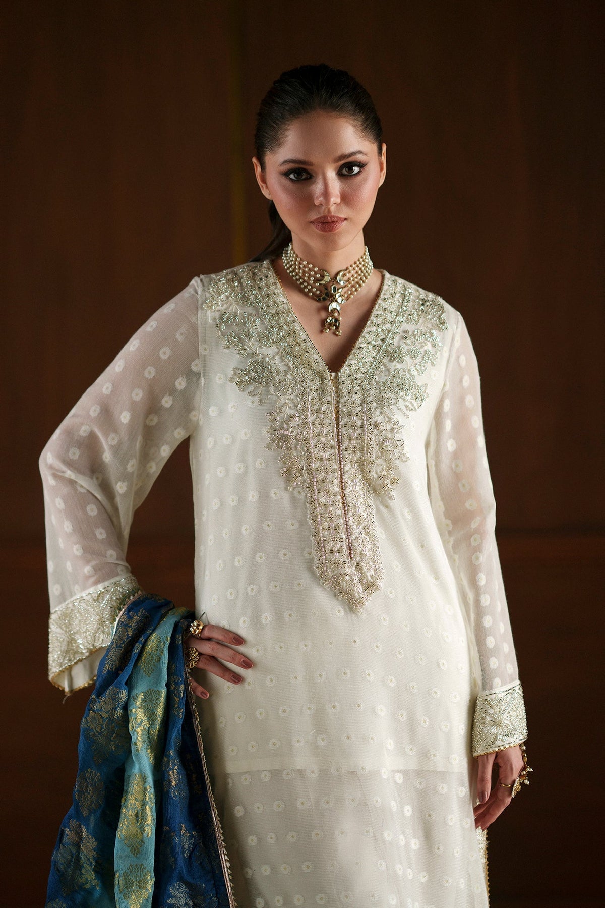 Ethnc | Luxe Boutique | Embroidered Suit (E0785/104/001)-Brand:Ethnc-Type:Boutique-White - House of Maryam- Buy in UK, USA