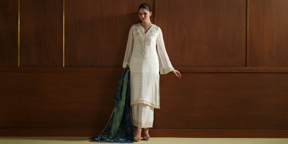 Ethnc | Luxe Boutique | Embroidered Suit (E0785/104/001)-Brand:Ethnc-Type:Boutique-White - House of Maryam- Buy in UK, USA