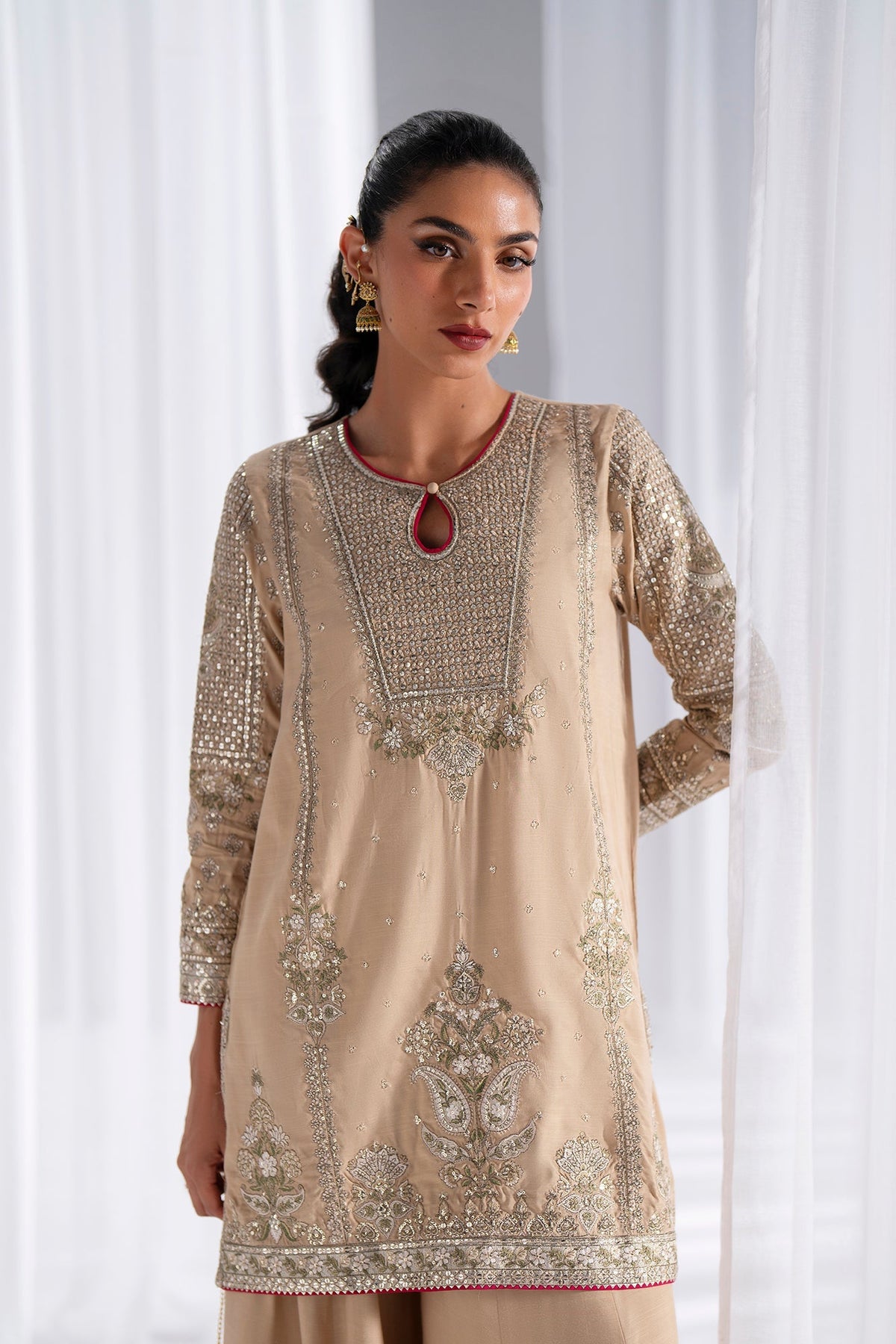 Ethnc | Luxe Boutique | Embroidered Suit (E0933/104/113)-Brand:Ethnc-Type:Boutique-Beige - House of Maryam- Buy in UK, USA