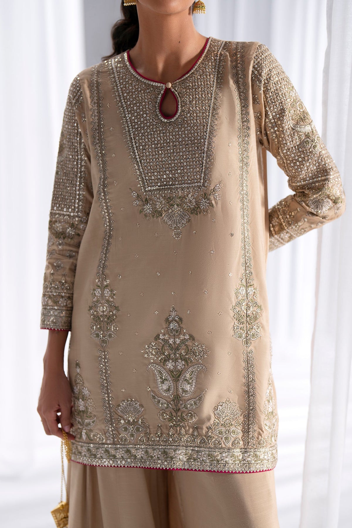 Ethnc | Luxe Boutique | Embroidered Suit (E0933/104/113)-Brand:Ethnc-Type:Boutique-Beige - House of Maryam- Buy in UK, USA