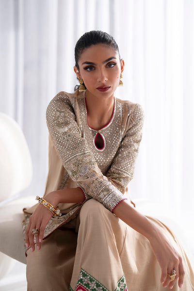 Ethnc | Luxe Boutique | Embroidered Suit (E0933/104/113)-Brand:Ethnc-Type:Boutique-Beige - House of Maryam- Buy in UK, USA