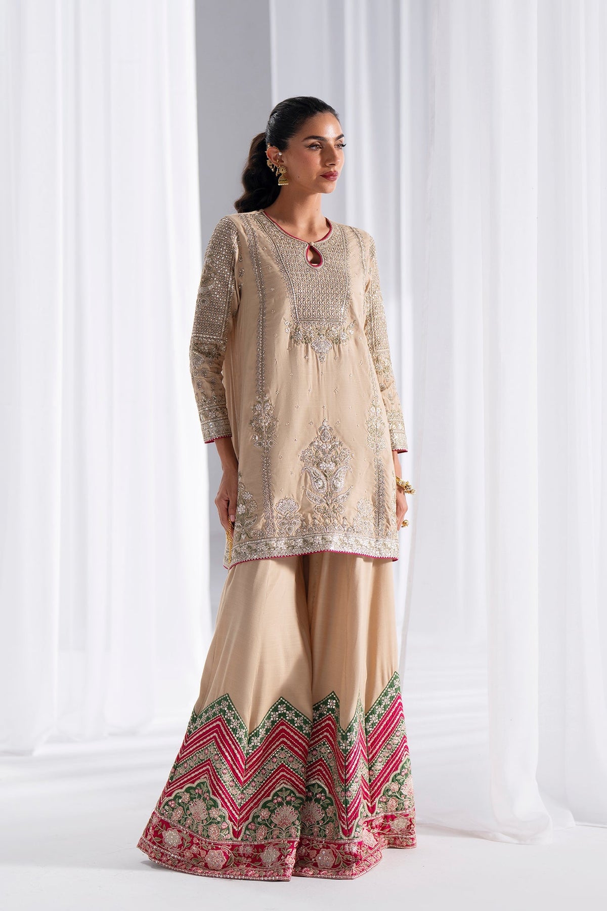 Ethnc | Luxe Boutique | Embroidered Suit (E0933/104/113)-Brand:Ethnc-Type:Boutique-Beige - House of Maryam- Buy in UK, USA