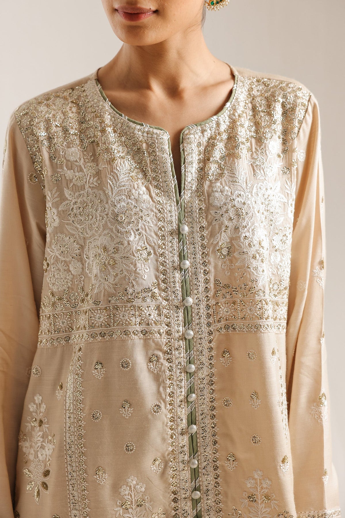 Ethnc | Luxe Boutique | Embroidered Suit (E0961/104/006)-Brand:Ethnc-Type:Boutique-Antique White - House of Maryam- Buy in UK, USA