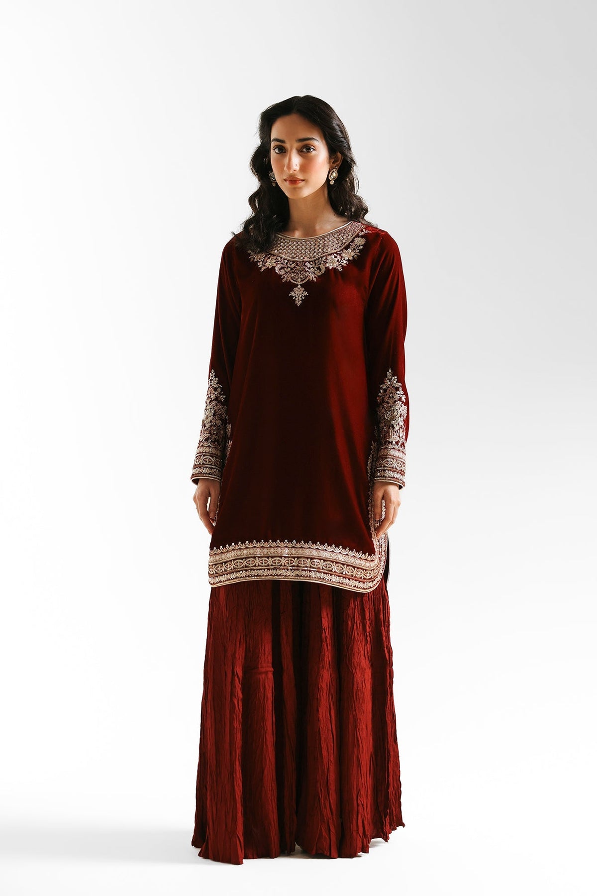 Ethnc | Luxe Boutique | Embroidered Suit (E0962/104/414)-Brand:Ethnc-Type:Boutique-Deep Burgundy - House of Maryam- Buy in UK, USA