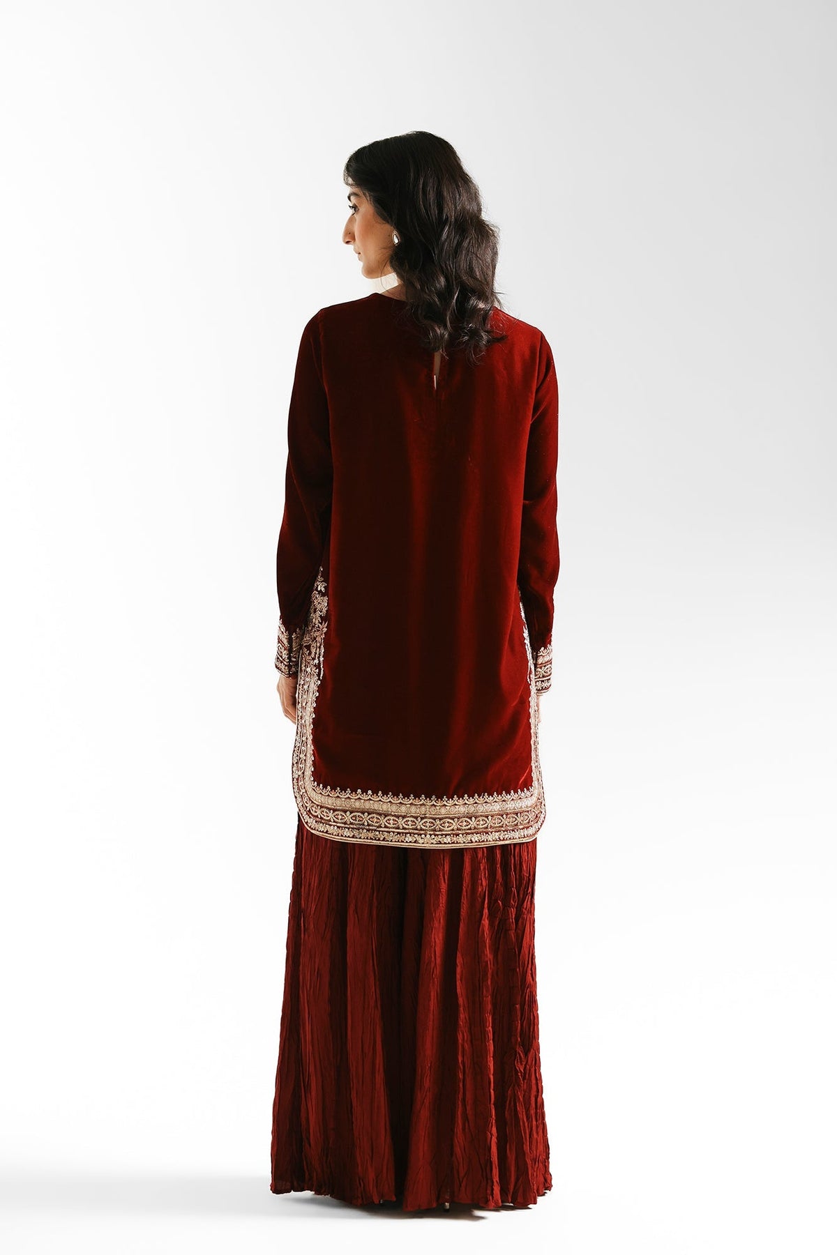 Ethnc | Luxe Boutique | Embroidered Suit (E0962/104/414)-Brand:Ethnc-Type:Boutique-Deep Burgundy - House of Maryam- Buy in UK, USA