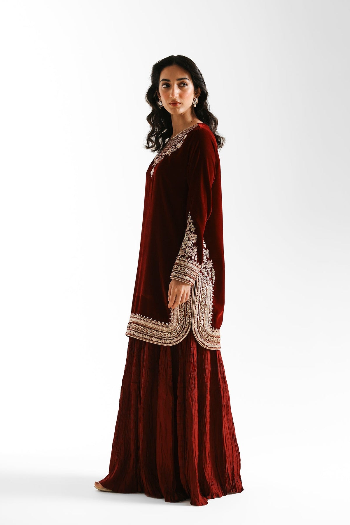 Ethnc | Luxe Boutique | Embroidered Suit (E0962/104/414)-Brand:Ethnc-Type:Boutique-Deep Burgundy - House of Maryam- Buy in UK, USA