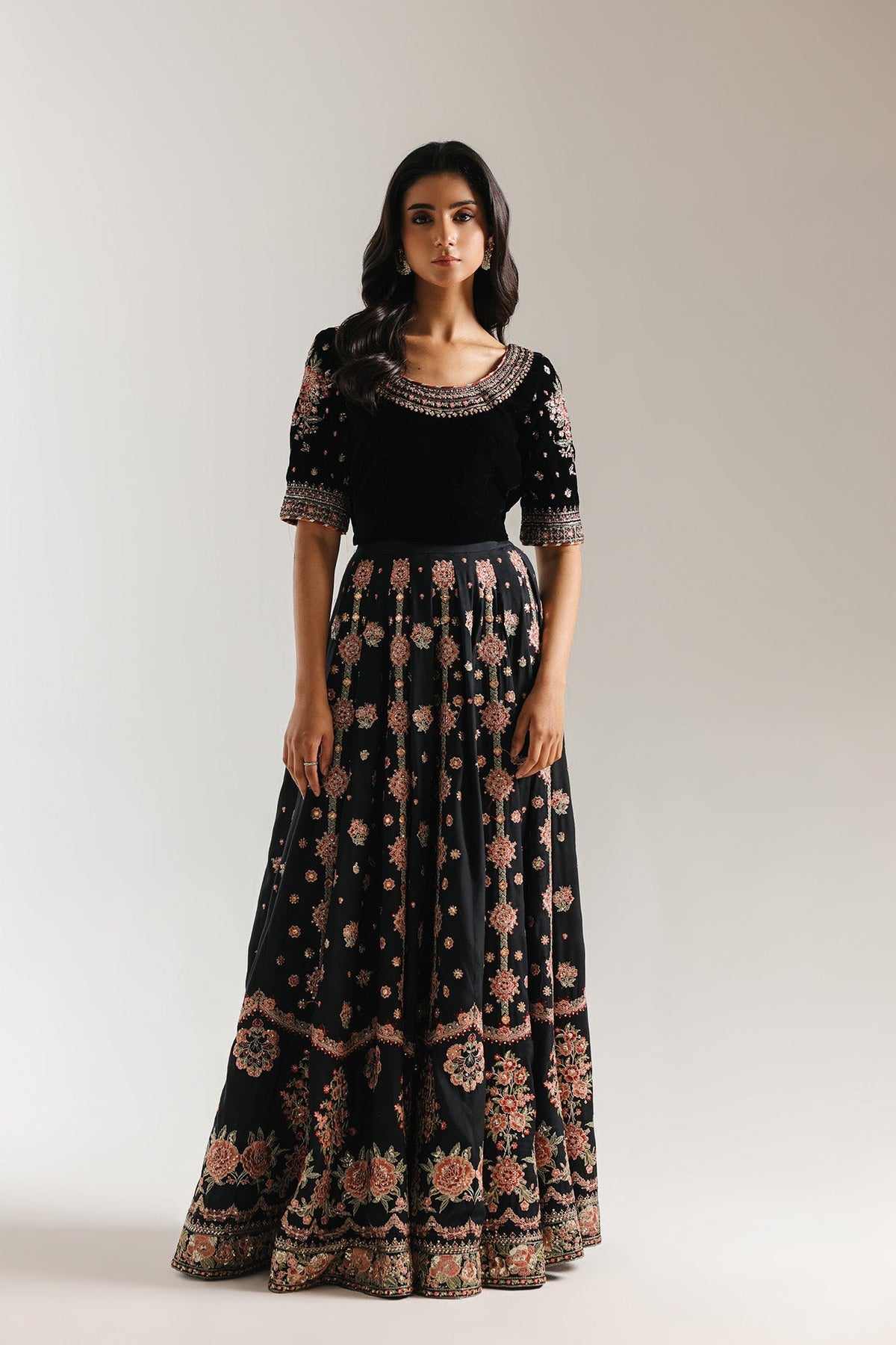 Ethnc | Luxe Boutique | Embroidered Suit (E0963/104/902)-Brand:Ethnc-Type:Boutique-Jet Black - House of Maryam- Buy in UK, USA