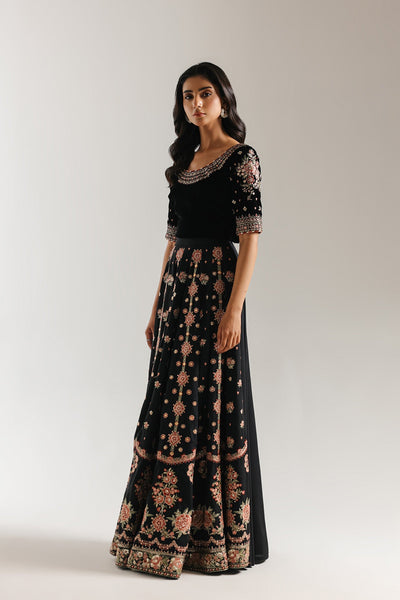 Ethnc | Luxe Boutique | Embroidered Suit (E0963/104/902)-Brand:Ethnc-Type:Boutique-Jet Black - House of Maryam- Buy in UK, USA