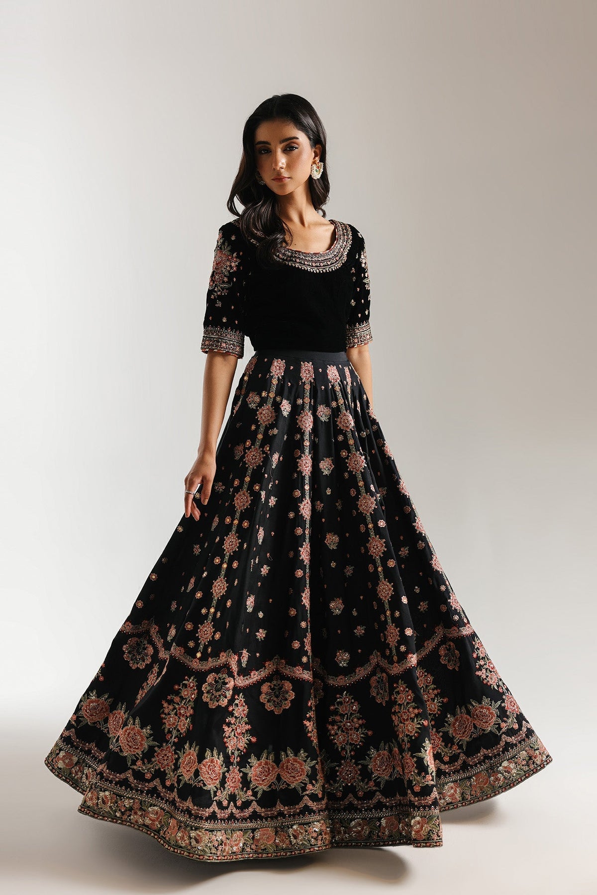 Ethnc | Luxe Boutique | Embroidered Suit (E0963/104/902)-Brand:Ethnc-Type:Boutique-Jet Black - House of Maryam- Buy in UK, USA