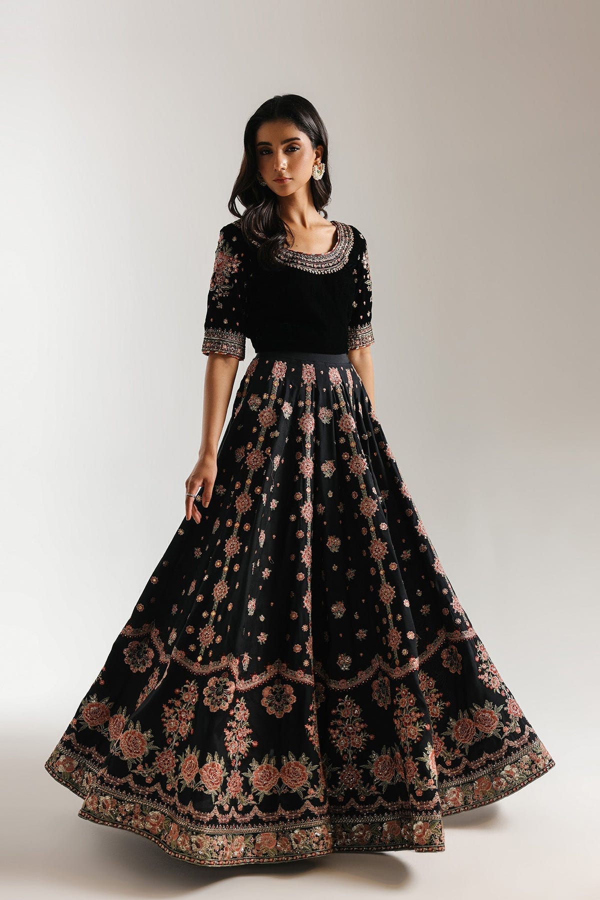 Ethnc | Luxe Boutique | Embroidered Suit (E0963/104/902)-Brand:Ethnc-Type:Boutique-Jet Black - House of Maryam- Buy in UK, USA