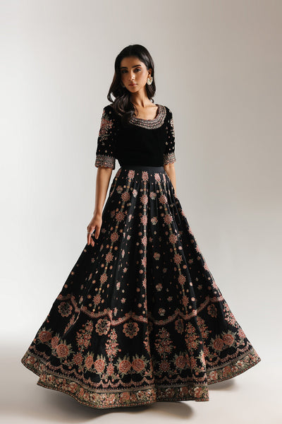 Ethnc | Luxe Boutique | Embroidered Suit (E0963/104/902)-Brand:Ethnc-Type:Boutique-Jet Black - House of Maryam- Buy in UK, USA