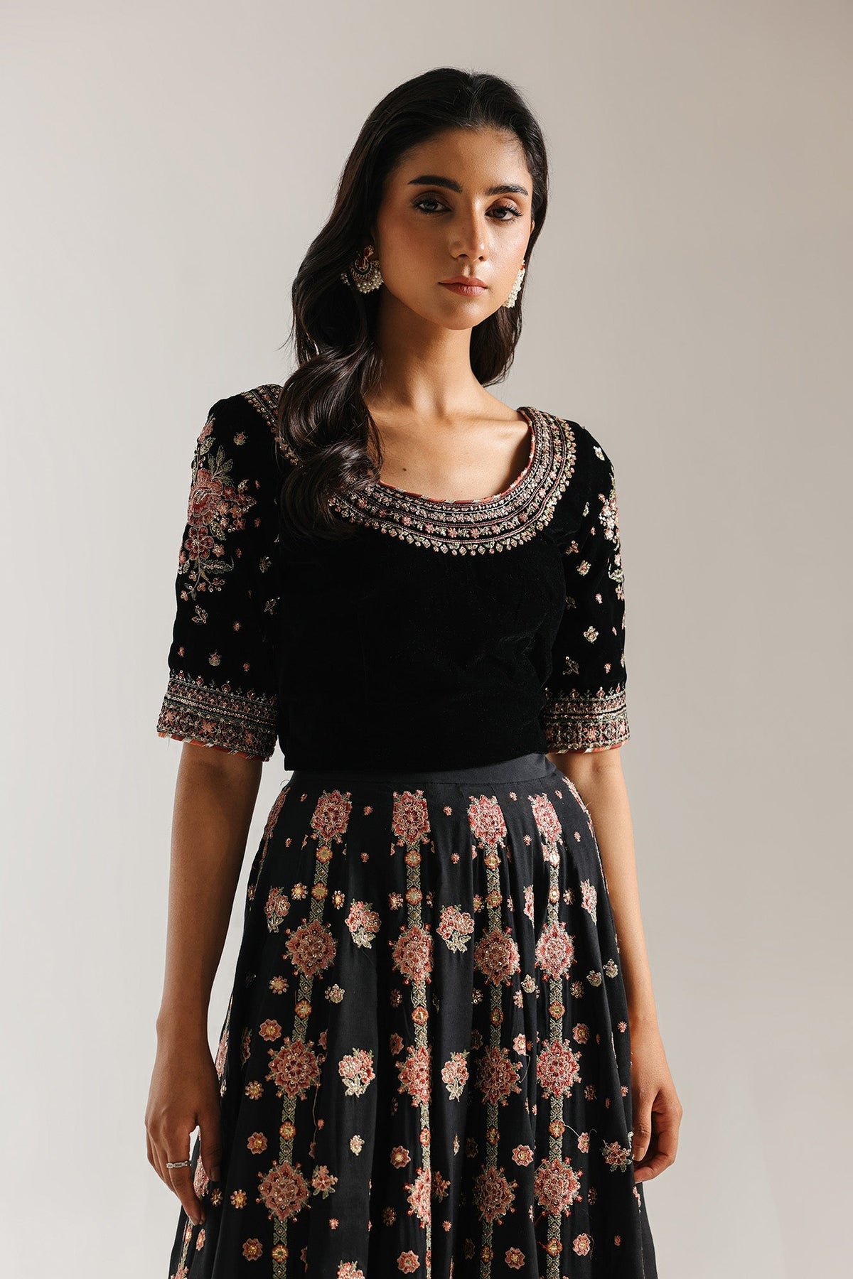 Ethnc | Luxe Boutique | Embroidered Suit (E0963/104/902)-Brand:Ethnc-Type:Boutique-Jet Black - House of Maryam- Buy in UK, USA
