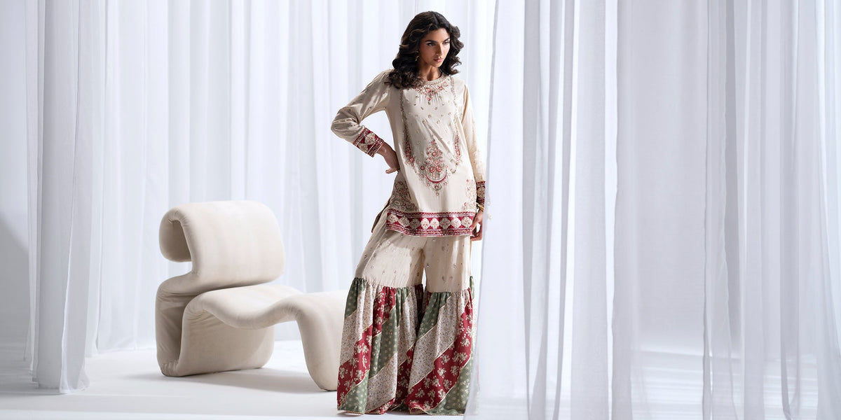 Ethnc | Luxe Boutique | Embroidered Suit (E0967/104/006)-Brand:Ethnc-Type:Boutique-Antique White - House of Maryam- Buy in UK, USA
