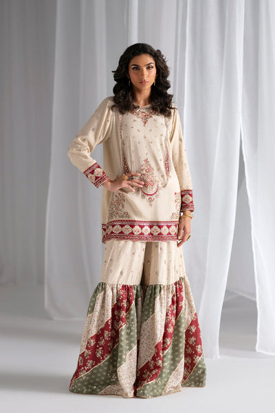 Ethnc | Luxe Boutique | Embroidered Suit (E0967/104/006)-Brand:Ethnc-Type:Boutique-Antique White - House of Maryam- Buy in UK, USA