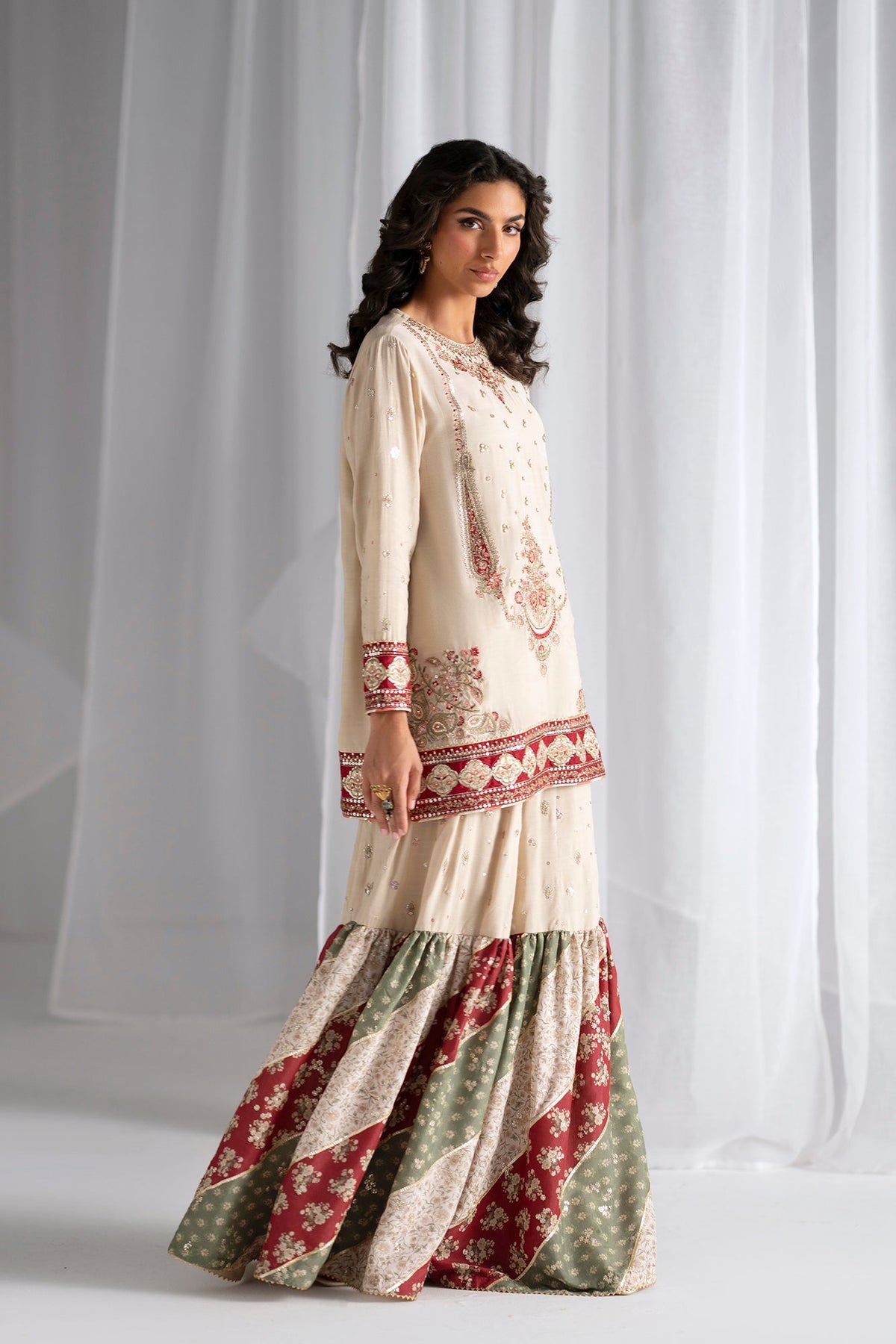 Ethnc | Luxe Boutique | Embroidered Suit (E0967/104/006)-Brand:Ethnc-Type:Boutique-Antique White - House of Maryam- Buy in UK, USA