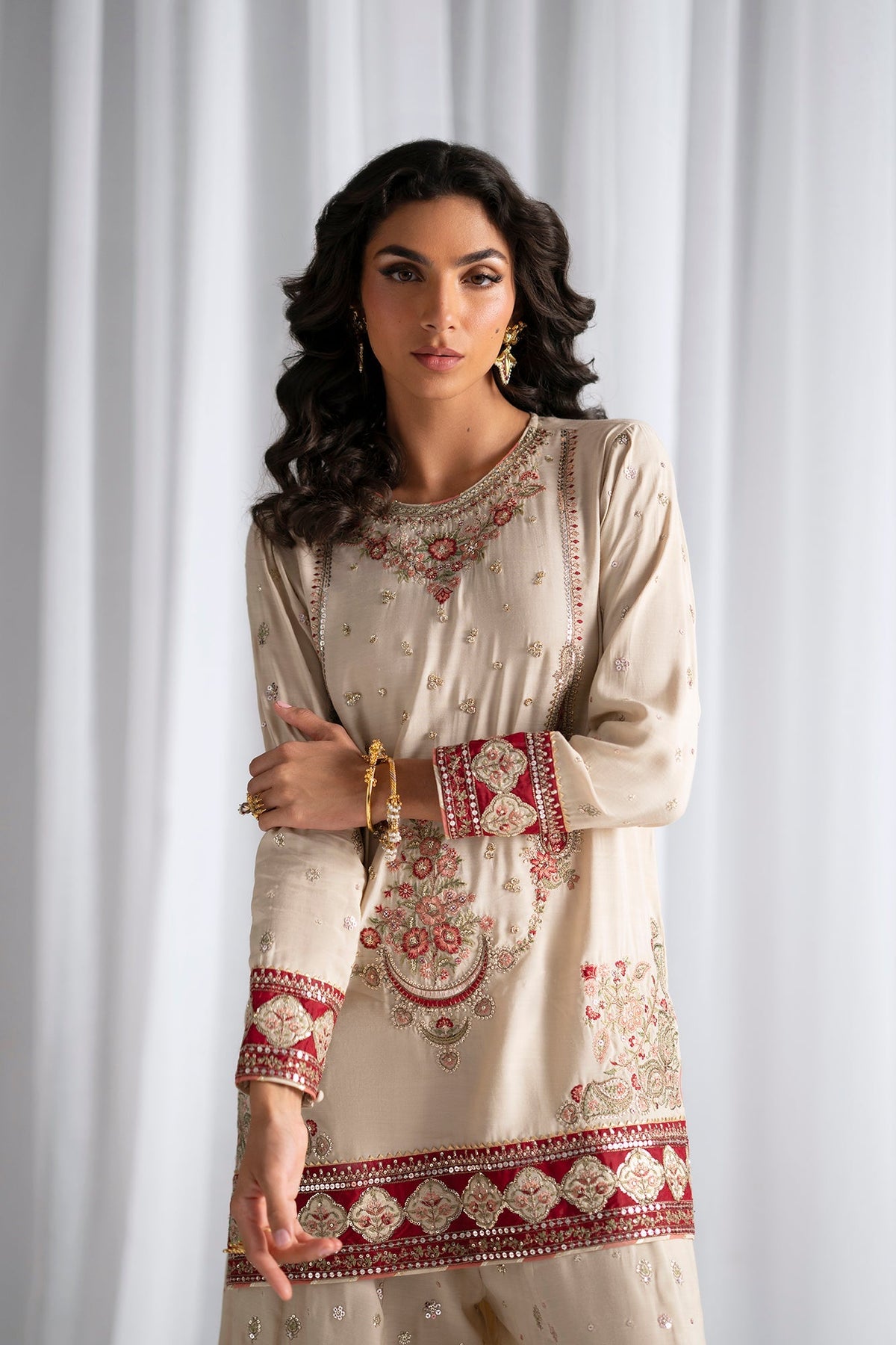 Ethnc | Luxe Boutique | Embroidered Suit (E0967/104/006)-Brand:Ethnc-Type:Boutique-Antique White - House of Maryam- Buy in UK, USA