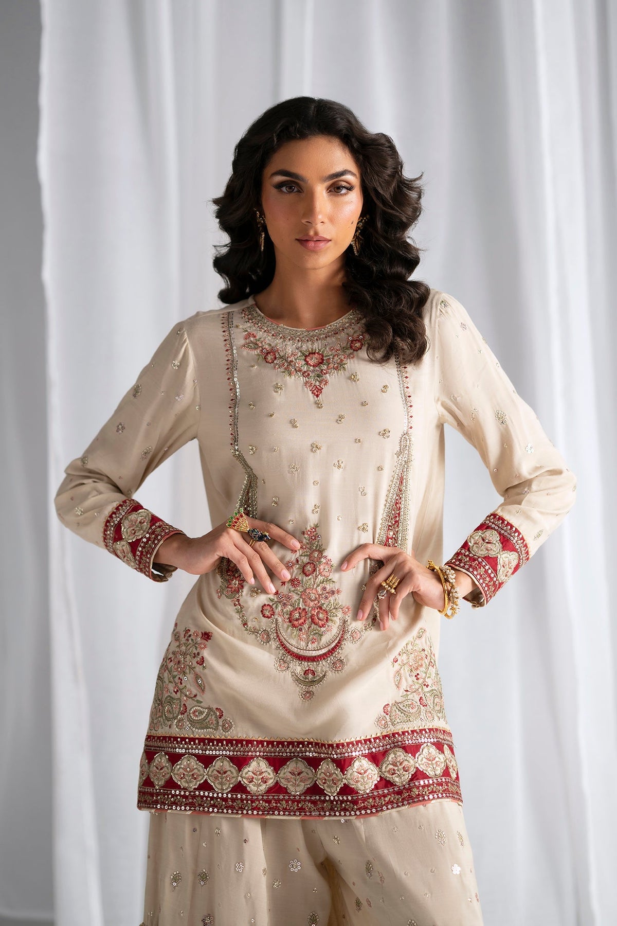 Ethnc | Luxe Boutique | Embroidered Suit (E0967/104/006)-Brand:Ethnc-Type:Boutique-Antique White - House of Maryam- Buy in UK, USA