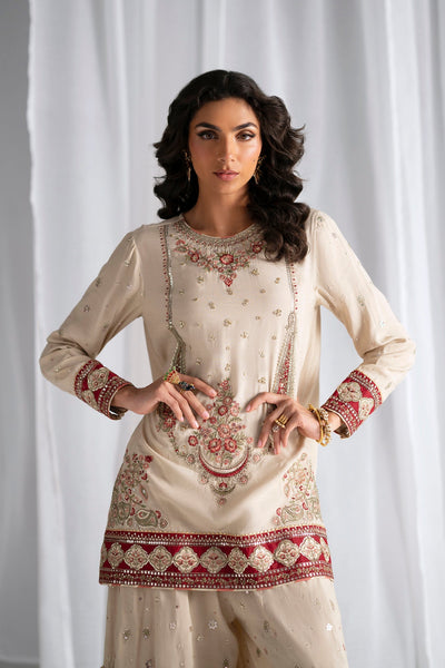 Ethnc | Luxe Boutique | Embroidered Suit (E0967/104/006)-Brand:Ethnc-Type:Boutique-Antique White - House of Maryam- Buy in UK, USA
