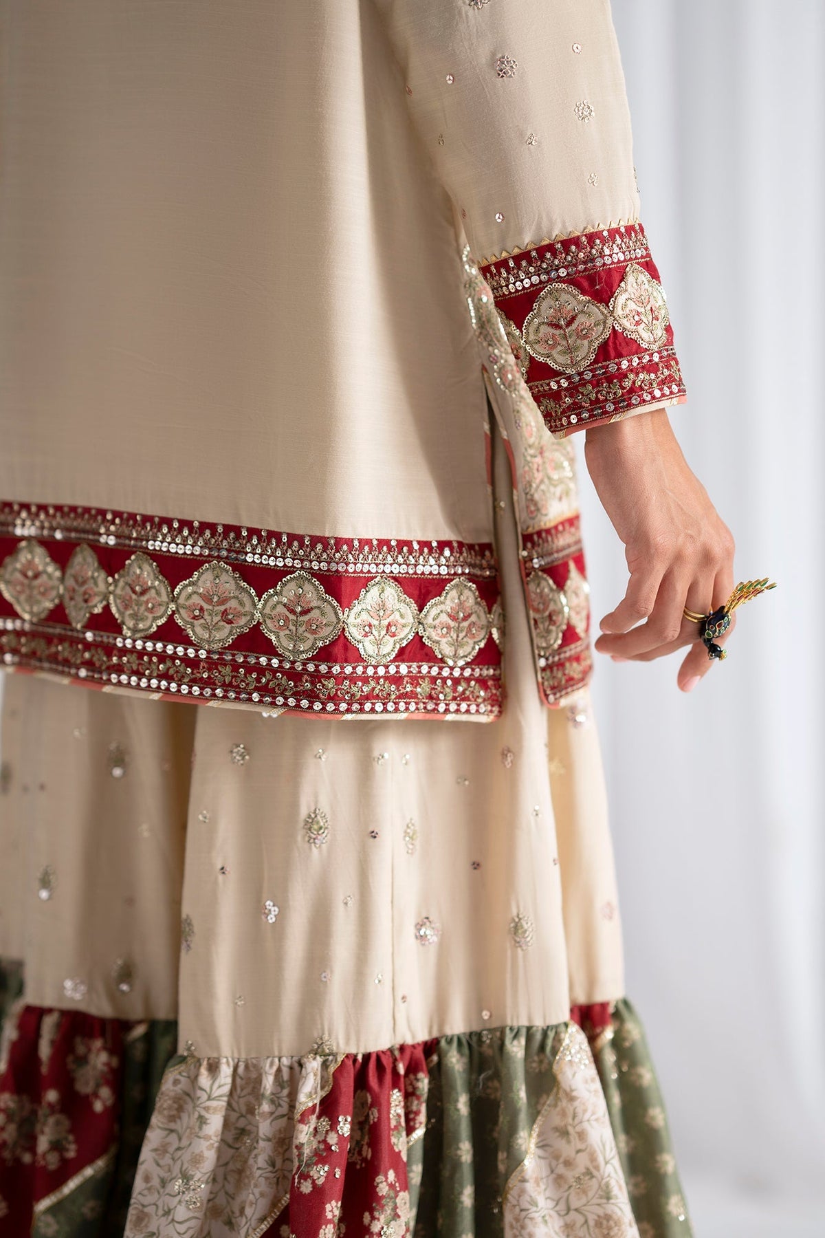Ethnc | Luxe Boutique | Embroidered Suit (E0967/104/006)-Brand:Ethnc-Type:Boutique-Antique White - House of Maryam- Buy in UK, USA