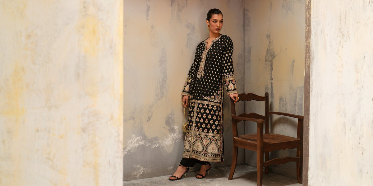 Ethnc | Luxe Boutique | Embroidered Suit (E1010/104/901)-Brand:Ethnc-Type:Boutique-Black - House of Maryam- Buy in UK, USA