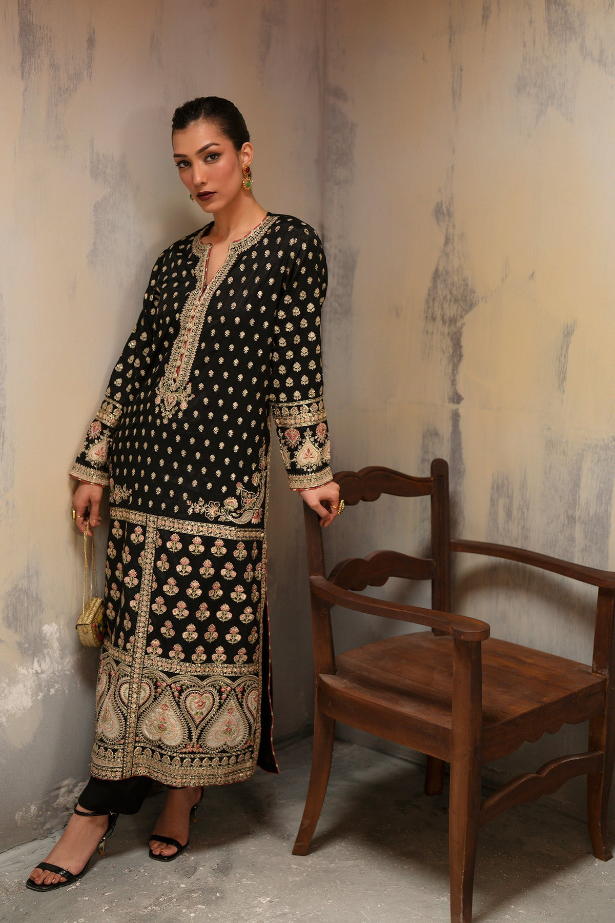 Ethnc | Luxe Boutique | Embroidered Suit (E1010/104/901)-Brand:Ethnc-Type:Boutique-Black - House of Maryam- Buy in UK, USA