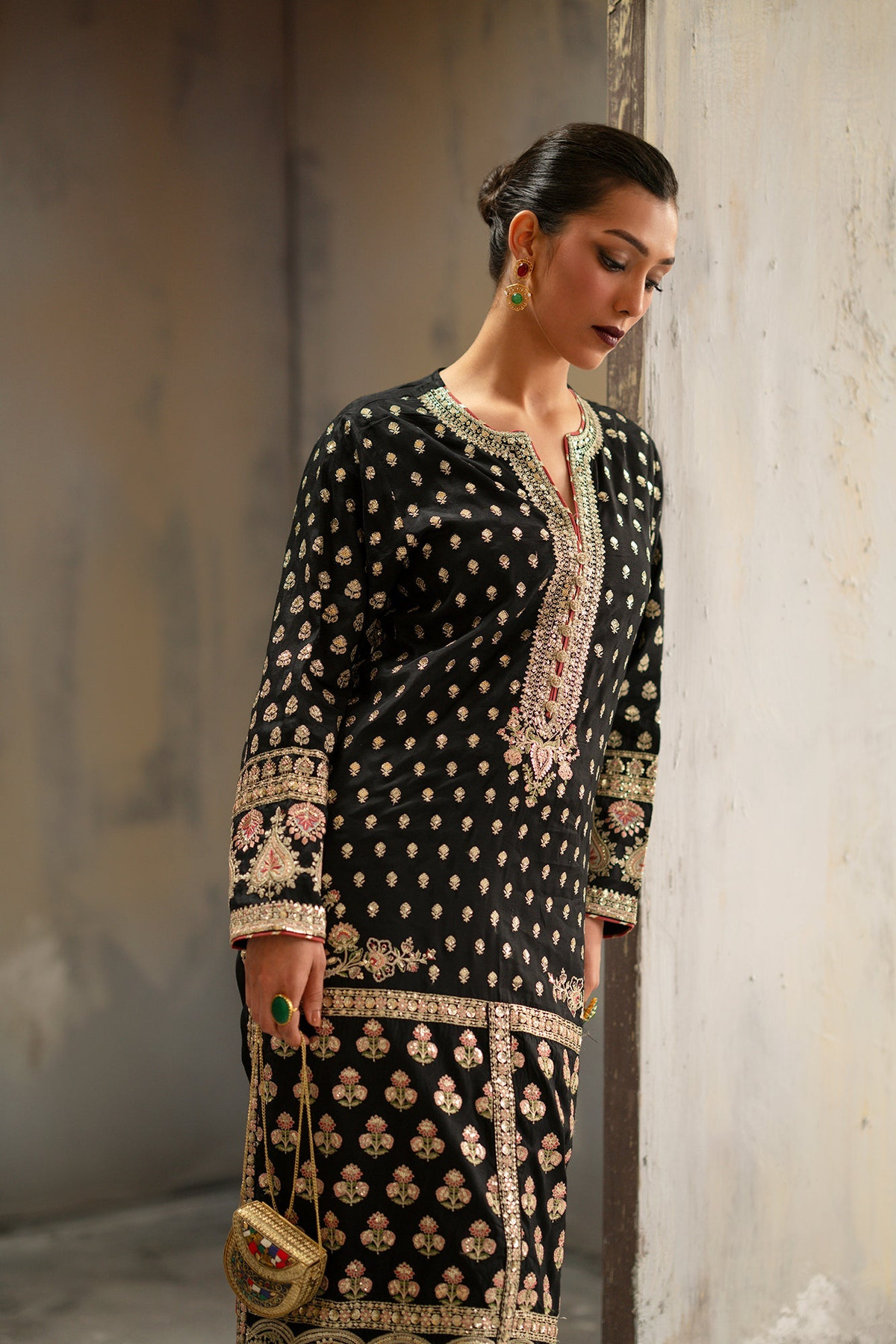 Ethnc | Luxe Boutique | Embroidered Suit (E1010/104/901)-Brand:Ethnc-Type:Boutique-Black - House of Maryam- Buy in UK, USA