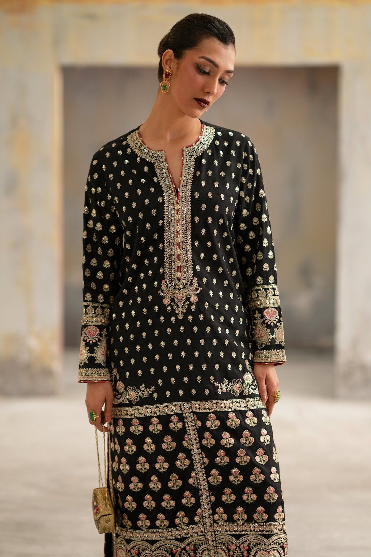 Ethnc | Luxe Boutique | Embroidered Suit (E1010/104/901)-Brand:Ethnc-Type:Boutique-Black - House of Maryam- Buy in UK, USA