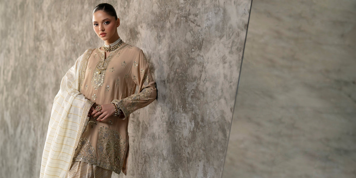 Ethnc | Luxe Boutique | Embroidered Suit (E1012/104/113)-Brand:Ethnc-Type:Boutique-Beige - House of Maryam- Buy in UK, USA