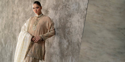 Ethnc | Luxe Boutique | Embroidered Suit (E1012/104/113)-Brand:Ethnc-Type:Boutique-Beige - House of Maryam- Buy in UK, USA